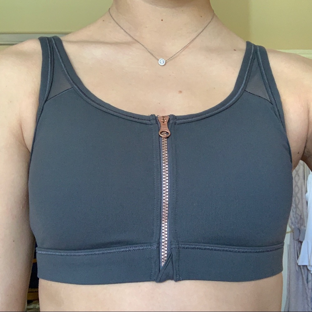 Aerie Army Green Mesh Zip Sports Bra Thick strap